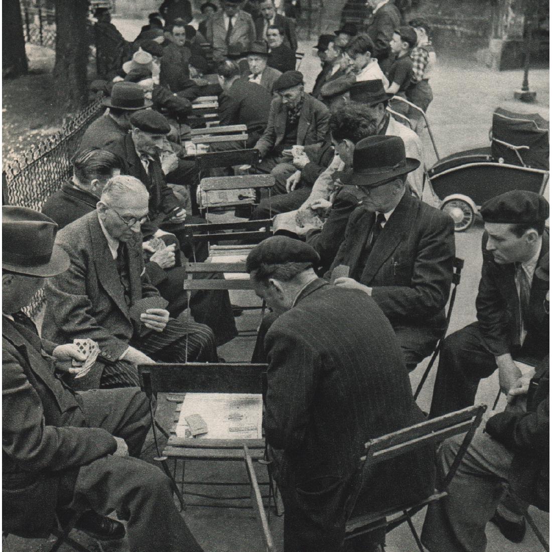 ROBERT DOISNEAU - Playing cards in the Park, Paris: Artist: ROBERT DOISNEAU Print Title: Playing cards in the Park, Paris Medium: Sheet-fed Gravure Printing Date: 1950's Printed in France Image Size approx: 5.75 x 5.75 inches Robert Doisneau (1912-1994
