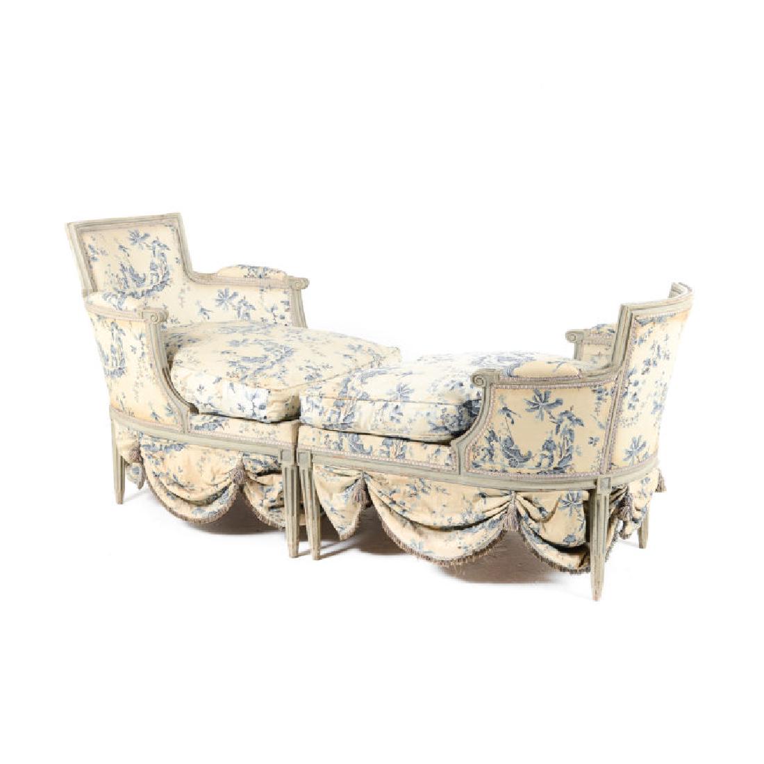 Important Madeleine Castaing Duchesse Brisee Epoque: Important period Louis XVI Duchesse Brisee C.1780. Designed by Madeleine Castaing, famous French designer in the 1920Â’s. Needs total recovering. Madeleine Castaing fabric is once again available a