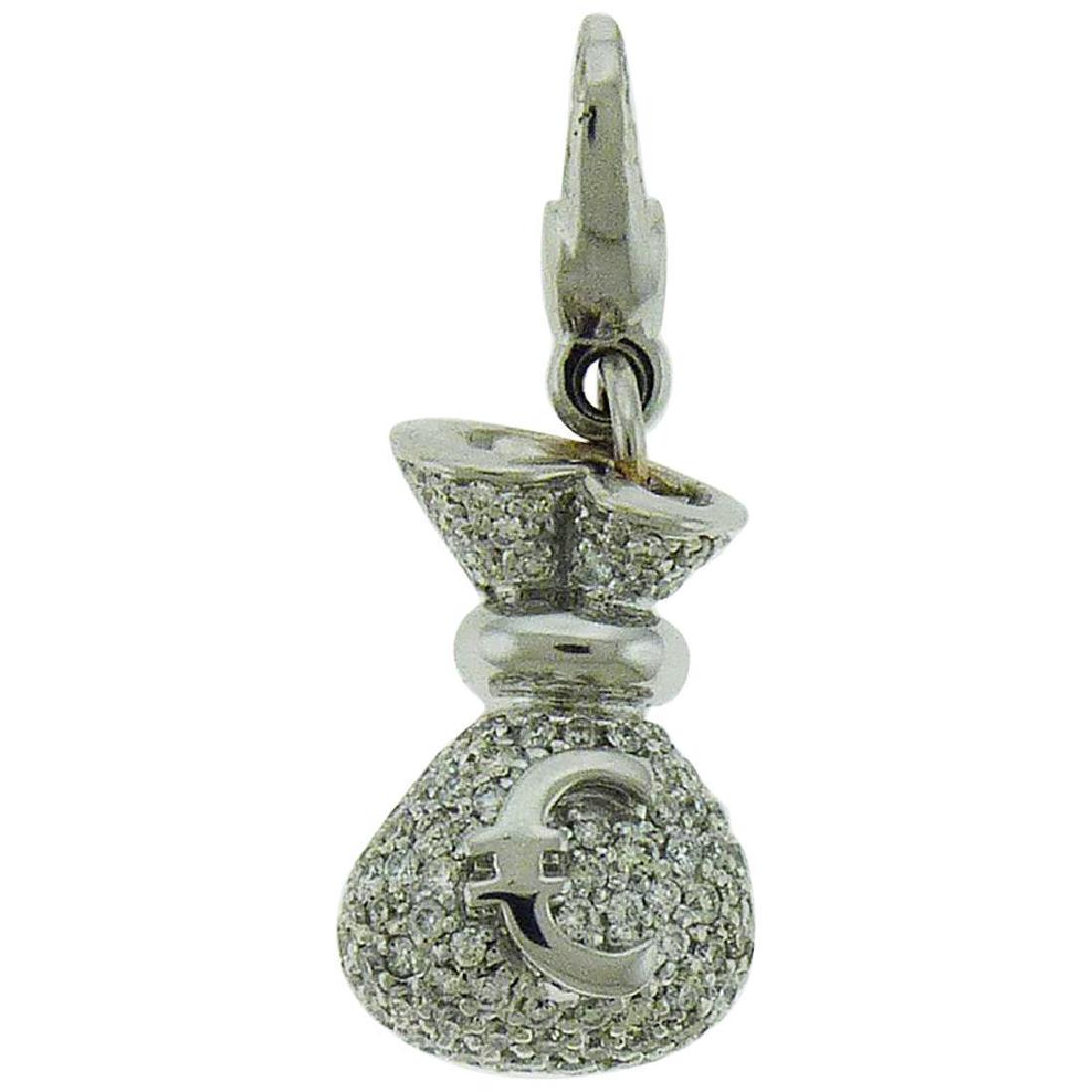 White Diamonds and 18 Karat Gold Money Bag Charm by: Money bag bracelet charms embellished with white diamonds and set in 18K white gold. Created by Crivelli in Italy. The length of a charm is 1.1 inch. Bracelet is not included. Details Creator Crivelli