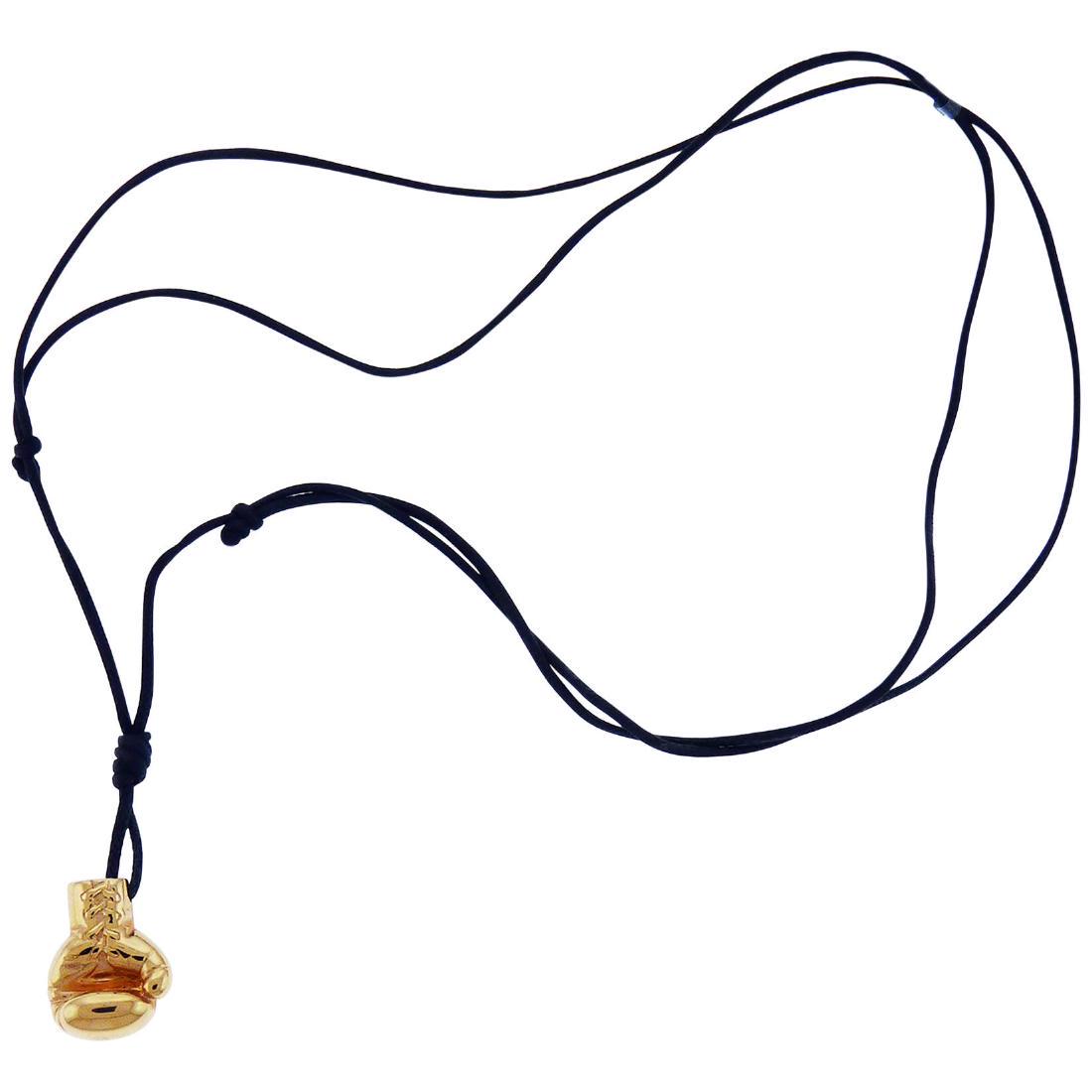 Diamond and 18 Karat Yellow Gold Boxing Glove Pendant: Boxing glove pendant necklace embellished with black diamonds and set in 18K yellow gold. Created by Crivelli in Italy. Length of the pendant is 0.7 inches. Adjustable cord, max length is 27 inches. W