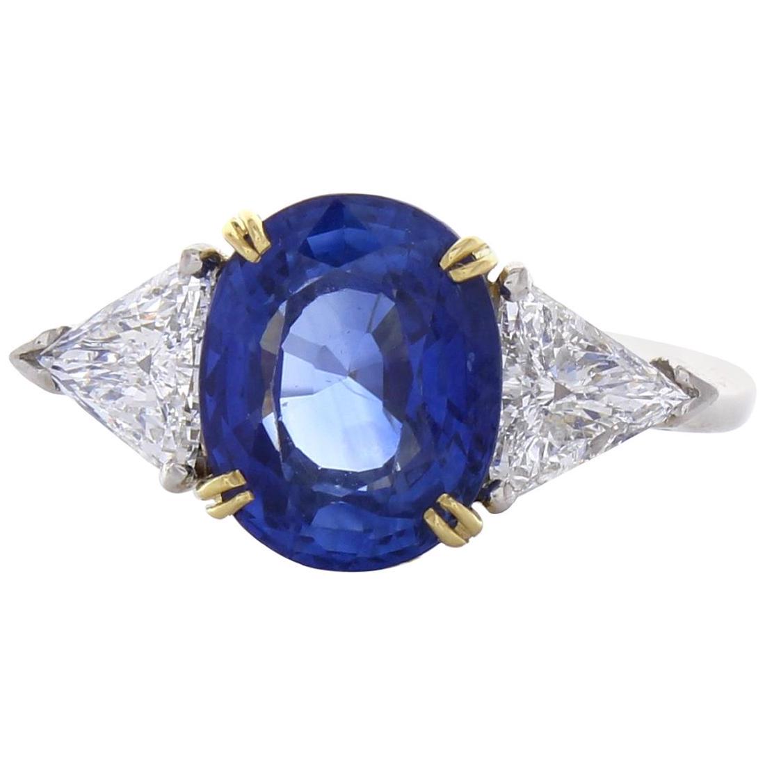 PGS Certified 4.34 Carat Oval Blue Sapphire & Diamond (1 of 7)