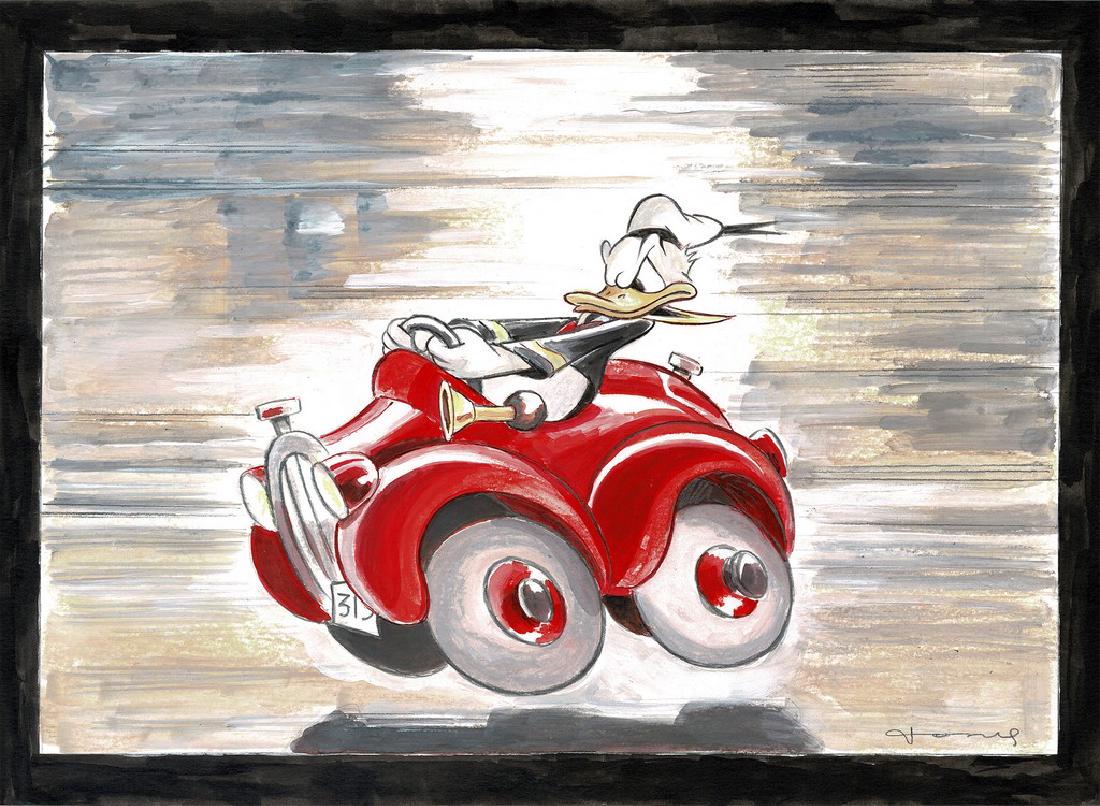 Tony Fernandez: Donald Duck Red Car - Original Art: Artist: Tony Fernandez Title: Donald Duck Red Car - Original Art Medium: Acrylic Size/Format: 17.7 x 12.6 in Publisher: Disney Series: Disney This extraordinary original painting of Donald Duck in his