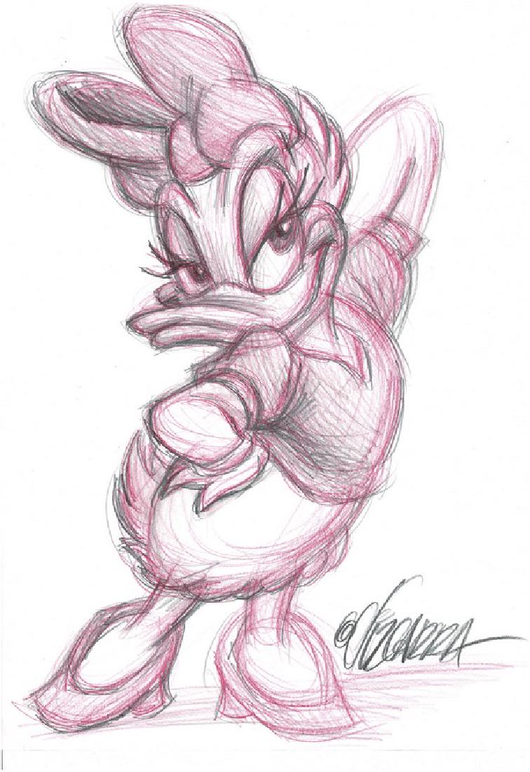 Vizcarra: DAISY Duck - Original Art: Artist: Vizcarra Title: DAISY Duck - Original Art Medium: Pencil, Pink Crayon Size/Format: 16.5 x 11.8 in Publisher: Disney Series: Disney This beautiful original drawing of DAISY DUCK has been create