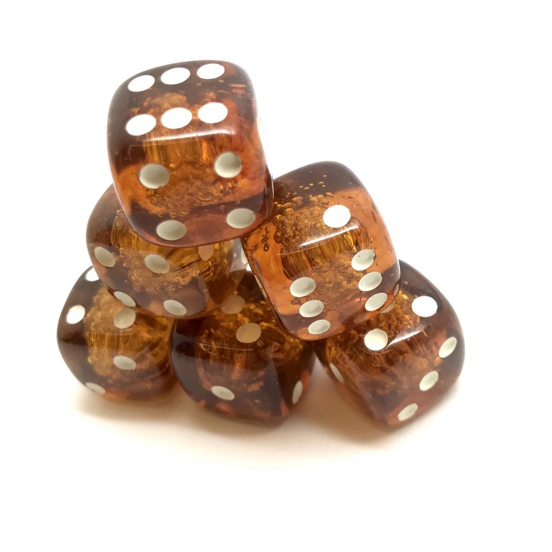 Handcarved amber game dices 6pcs: No Reserve! Title: Handcarved amber game dices 6pcs Gemstones: Baltic amber Weight: 31 grams Size: 17.5x17.5x17.5 mm Additional Information: colour: cognac with shimmer, white dots; melted Shipping: W
