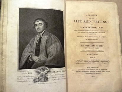 1807 Life Writings of James Beattie: “An Account of the Life and Writings of James Beattie LLD, Late Professor of Moral Philosophy and Logic…”, by Sir William Forbes, Second Edition, Volume I only. Printed at Edinburgh for Constabl