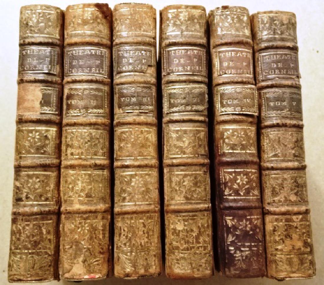 [Theater]1747 Le Theatre De P. Corneille Six-Volumes: [Theater] “Le Theatre De P. Corneille”, printed at Paris Chez Nion, 1747. Six volumes I-VI with uniform binding. Original leather in very good condition, internally Fine. Measures 4 x 7”. Reserv
