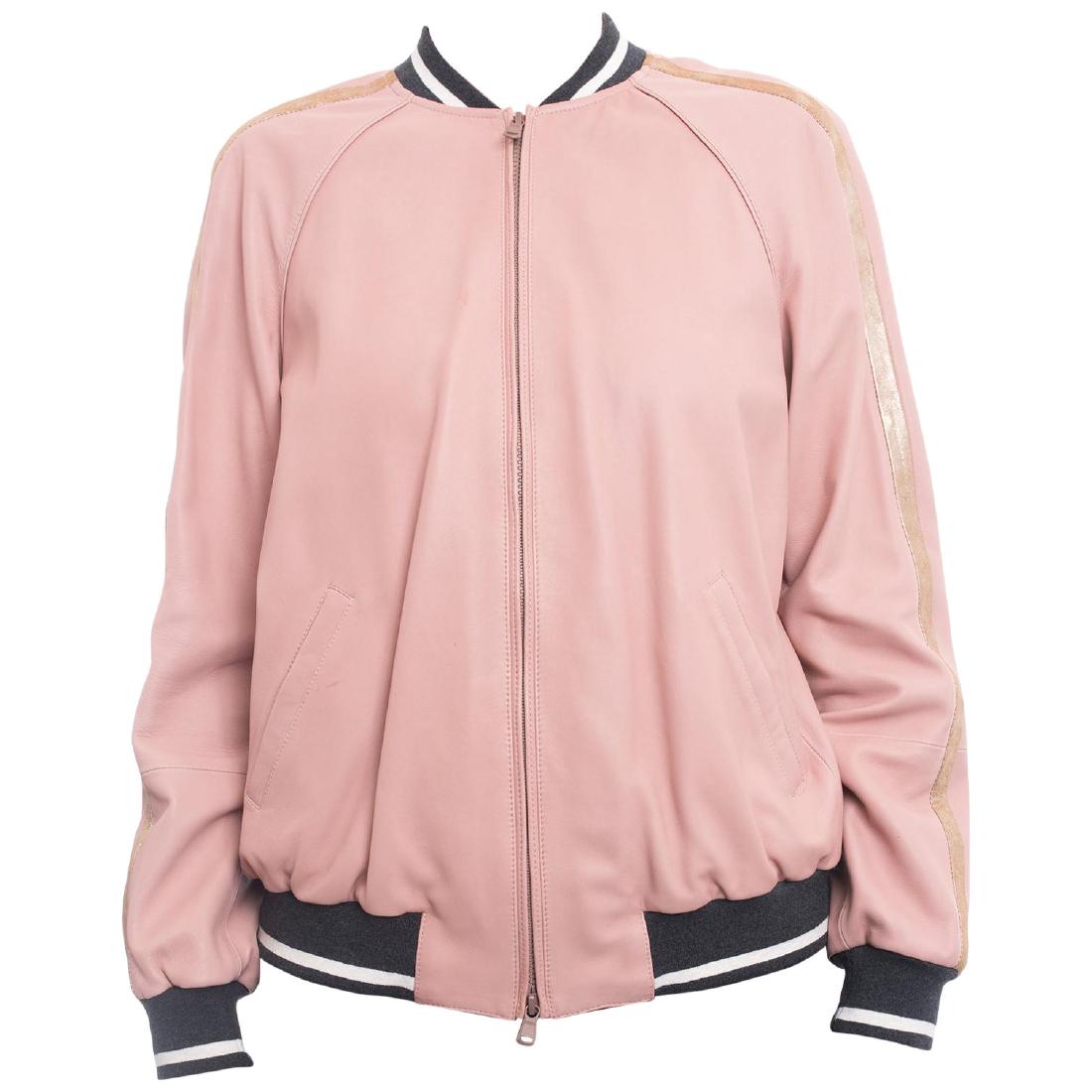 Brunello Cucinelli Pink Lambskin Leather Bomber Jacket (1 of 9)