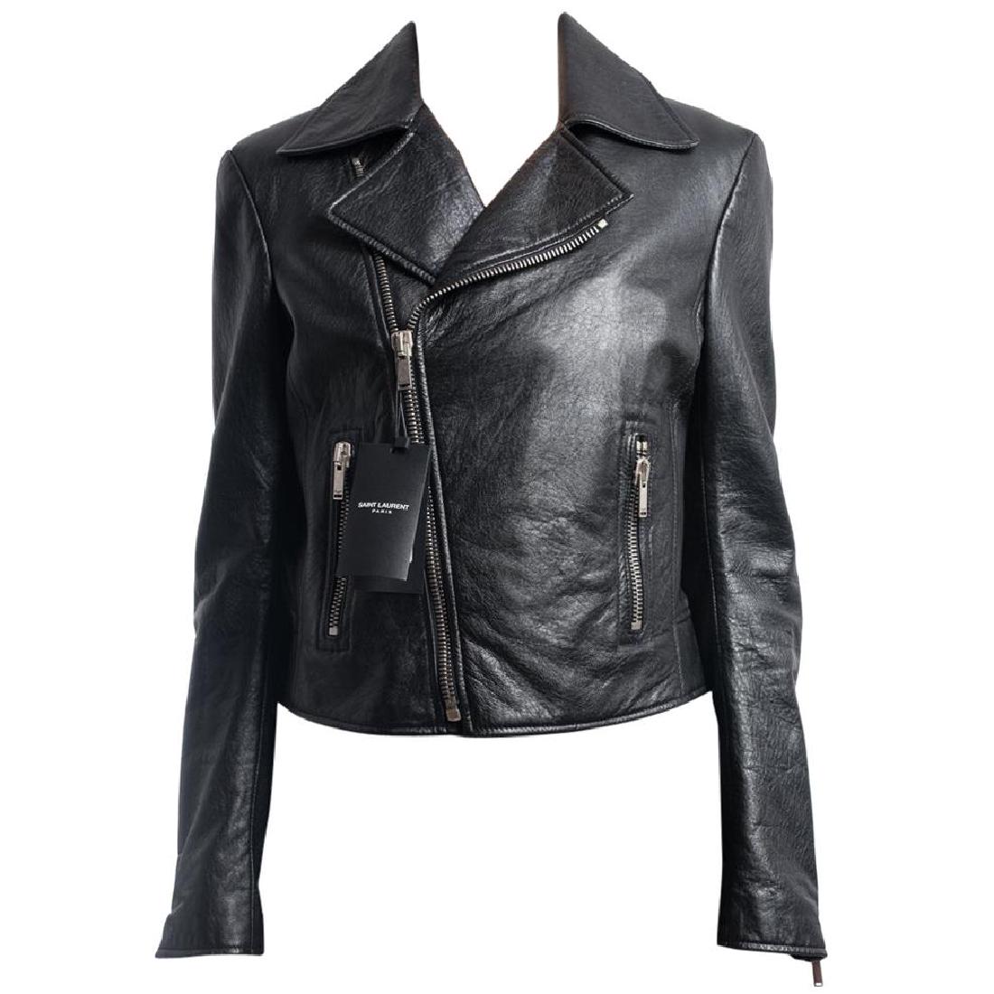 Saint Laurent Black Leather Zip Moto Biker Jacket - S (1 of 10)