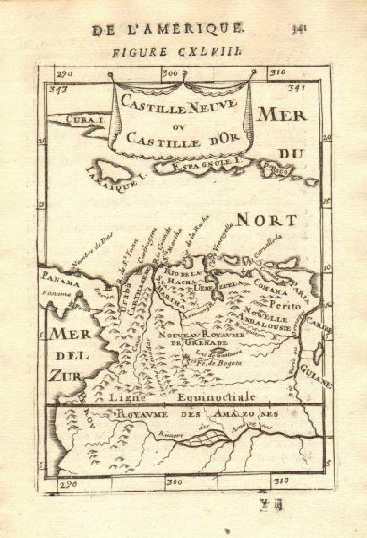 COLOMBIA VENEZUELA PANAMA 'Castille Neuve ou d'Or'.: TITLE OF THE MAP: 'Castille Neuve ou Castille d'Or' Includes Jamaica. Puerto Rico. etc. DATE PRINTED: 1683 IMAGE SIZE: Approx Overall page size 13 x 21cm approximately (5 x 8 inches); image size 10.5 