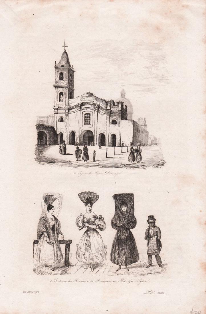 d’Orbigny: Scenes of 1830s Buenos Aires: Map Title: Eglise de Santo Domingo. Costumes des Porteñas à la Promenade au Bal, et à l'Eglise. Cartographer: Alcide d'Orbigny Place/Date: Paris / 1836 Size: 5" x 8 1/2" Condition: b&w; light overa