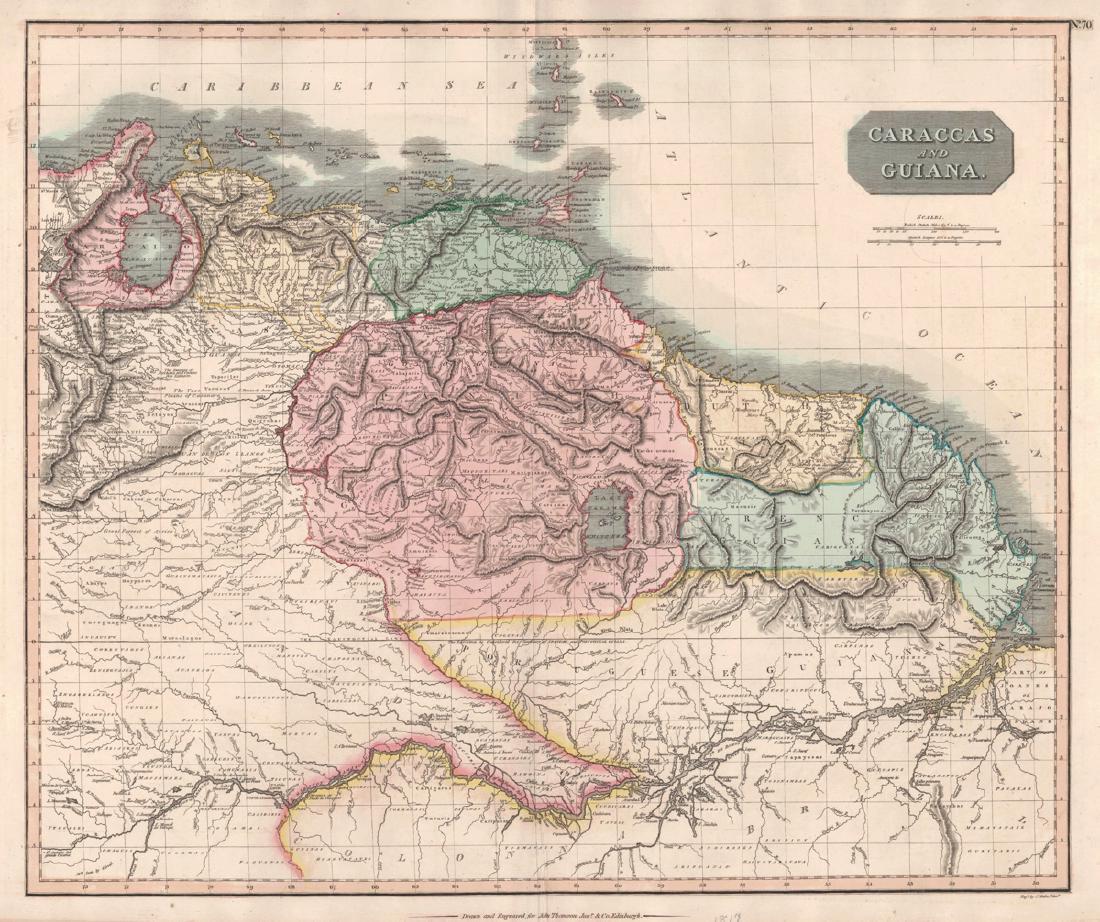 Caraccas and Guiana: Title: Caraccas and Guiana Prublication Date: 1817 Cartographer: John Thomson, & Co. Publisher: John Thomson, & Co. Size: 19.6Height - 23.5Width Additional Information: Very bright map showing from Ma