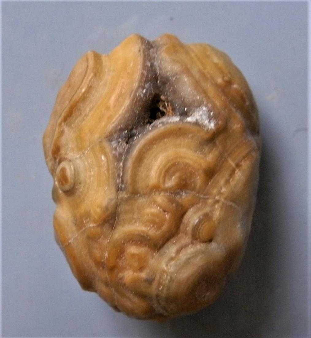 OUTSTANDING SCULPTURED EYE AGATE - 100 % NATURAL: Title: OUTSTANDING SCULPTURED EYE AGATE - 100 % NATURAL Origin: Alashan Area, Gobi Desert, Inner Mongolia, China Size: 2.5x1.9x1.8 cm / 12 gram Description: outstanding sculptured eye agate Reserve: $