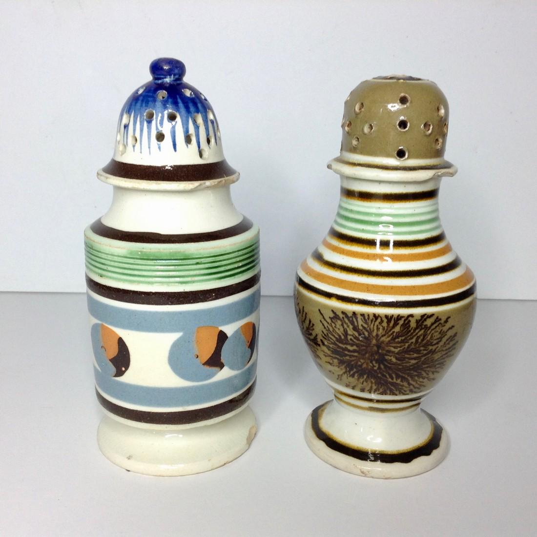 Pair of English Creamware Pepper Pots with Mocha (1 of 2)