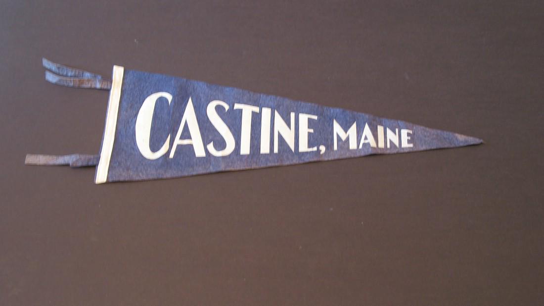 Vintage Castine, ME pennant.: Title: Vintage Castine, ME pennant. Date/Period: 1940's Dimension: 22” x 8 1/2” Provenance:Nice original Castine, ME felt pennant. Shipping: Domestic: Flat-rate of $20.00 to anywhere within the co