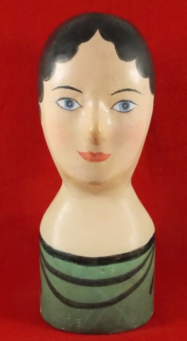 19th. Century Paper Mache Milliner's Head Stand (1 of 9)