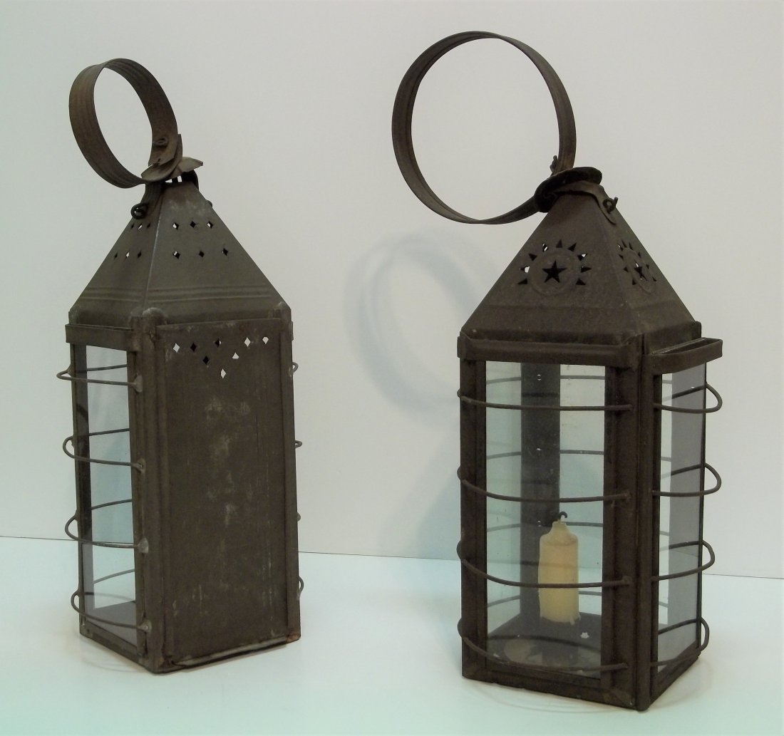 Group of two square raw tin candle lanterns (1 of 3)