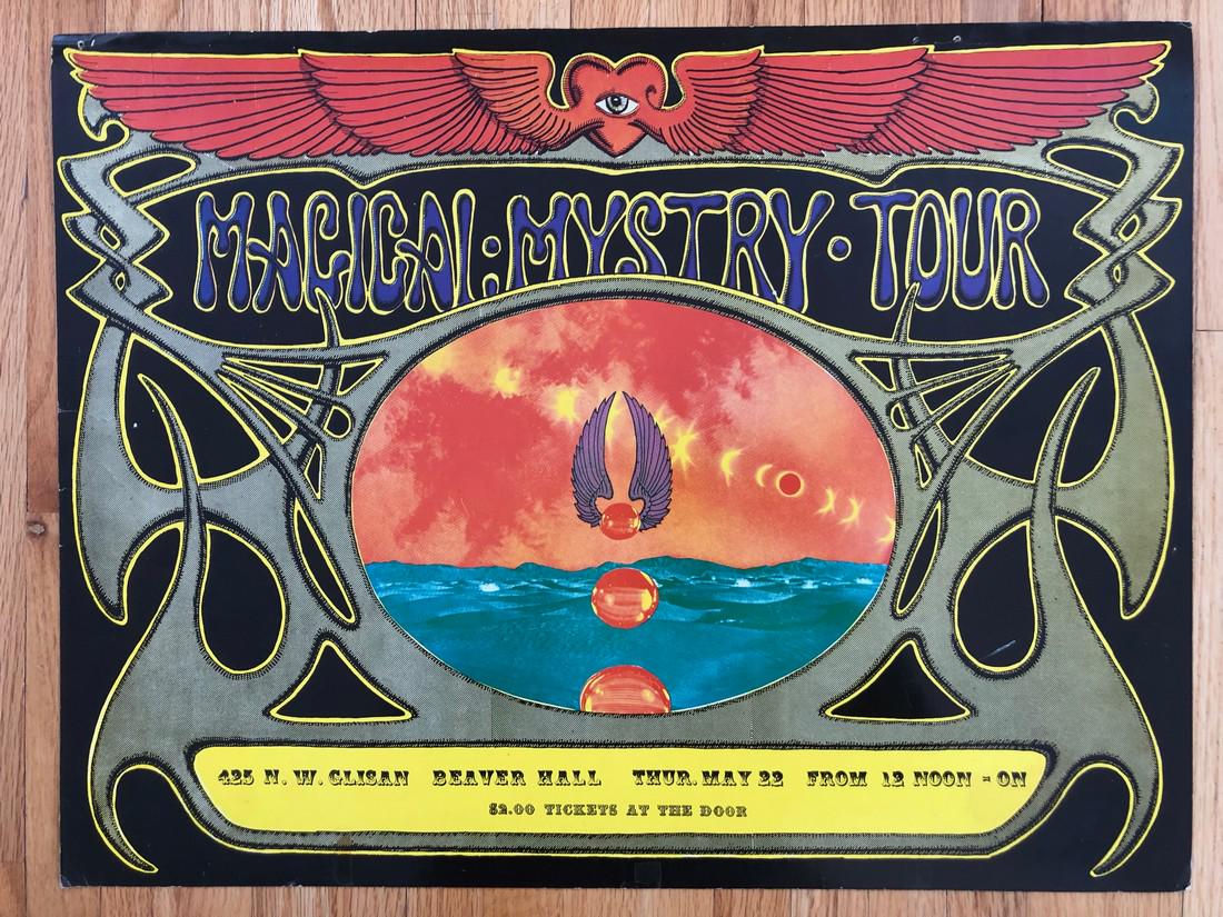 ALTON KELLEY - MAGICAL MYSTERY TOUR 69: Title: ALTON KELLEY - MAGICAL MYSTERY TOUR 69 Size/Format: POSTER Additional Info:Designed by Alton Kelley to advertise the Beatles' movie "The Magical Mystery Tour." The movie was being shown at Beav