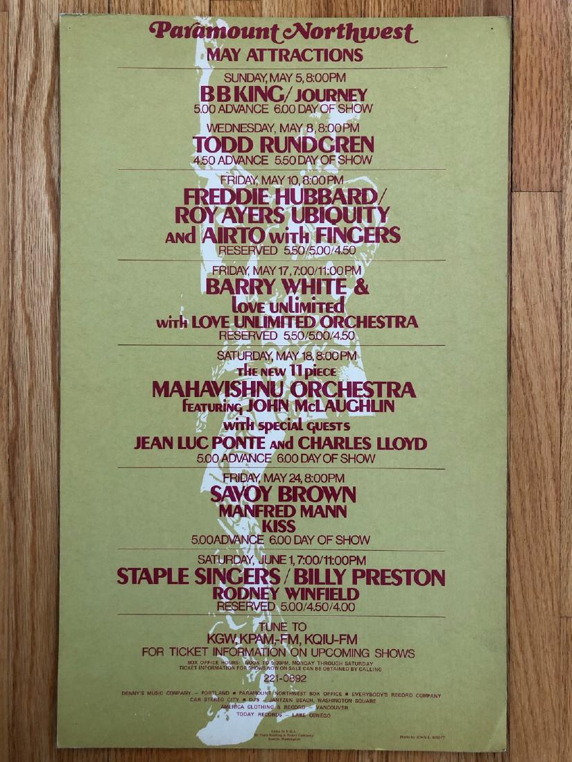 PARAMOUNT NORTHWEST MAY 1974 ATTRACTIONS: Title: PARAMOUNT NORTHWEST MAY 1974 ATTRACTIONS Printing Date 174 Size/Format: POSTER Additional Info:PARAMOUNT NORTHWEST MAY 1974 ATTRACTIONS. BB KING, JOURNEY, TODD RUNDGREN, FREDDIE HUBBARD, ROY AY