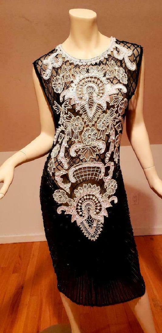 Flapper vintage layering silk Couture dress heavily (1 of 6)