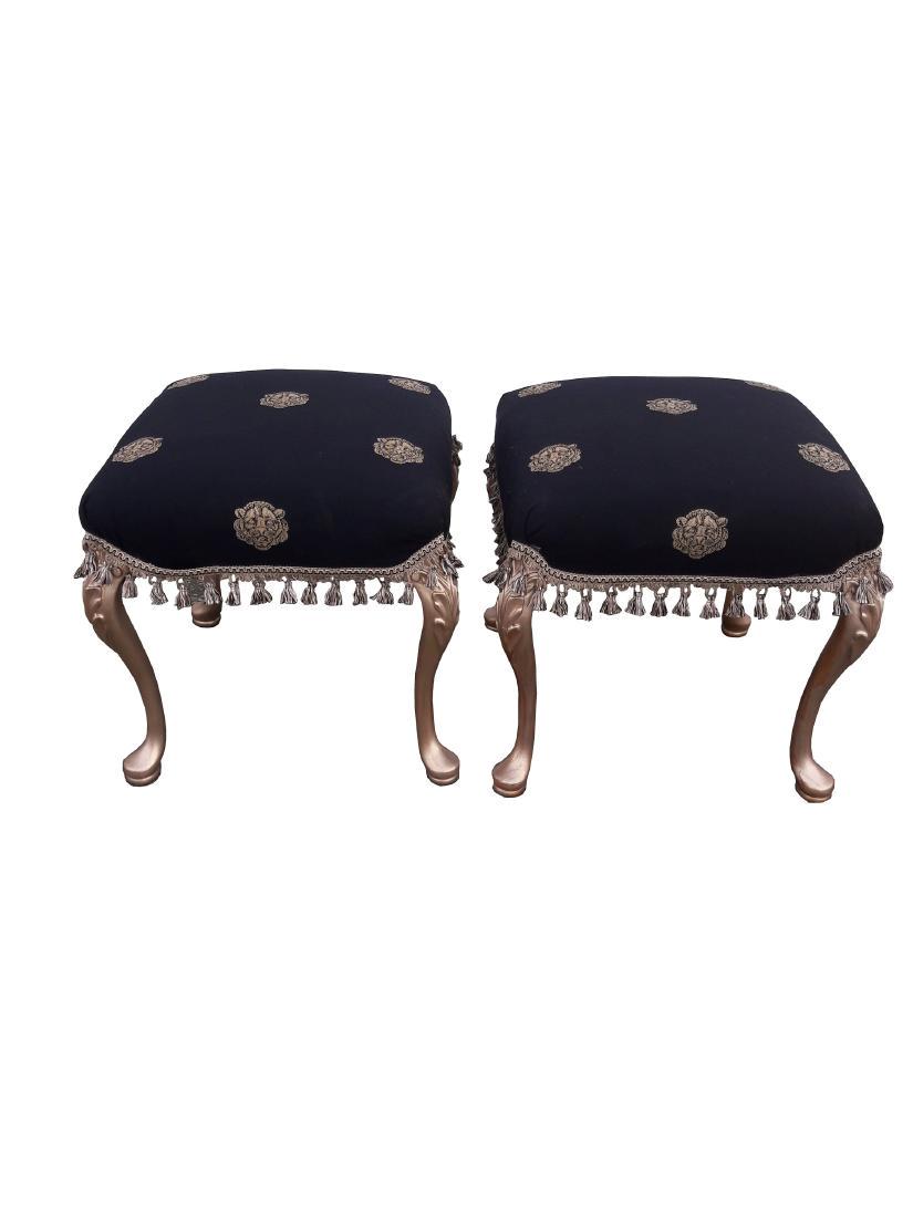Pair Vintage Gold Upholstered Footstools/Ottomans Mid (1 of 5)