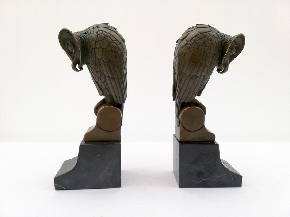 2 Art-deco bronze owl bookends on marble base (1 of 19)