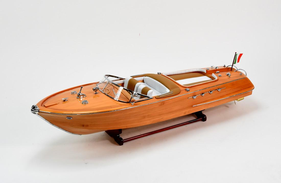 Riva Aquarama Exclusive Edition 34 inches: Dimension approx.: 34" (long) x 10" (beam); The model is already built, NOT a model ship kit; Handcrafted from scratch using finest woods & metal fittings. All dimensions are in inches. Reserve: $300.
