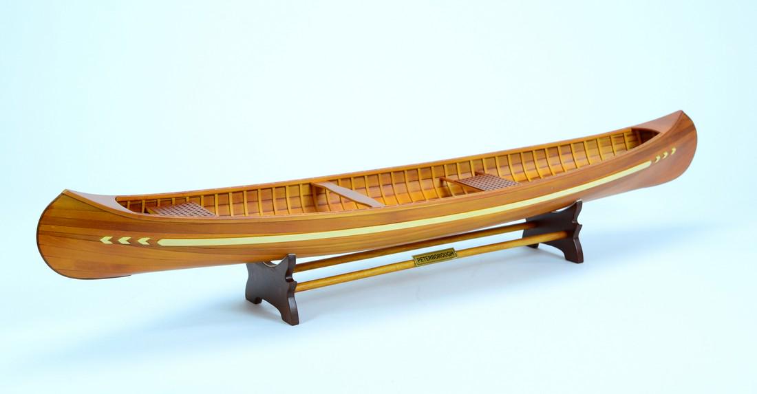Peterborough Canoe: Dimension approx.: 36 (long) x 7 (wide) x 5 (high); The model is already built, NOT a model ship kit; Handcrafted from scratch using high quality woods & metal fittings. All dimensions are in inches. 