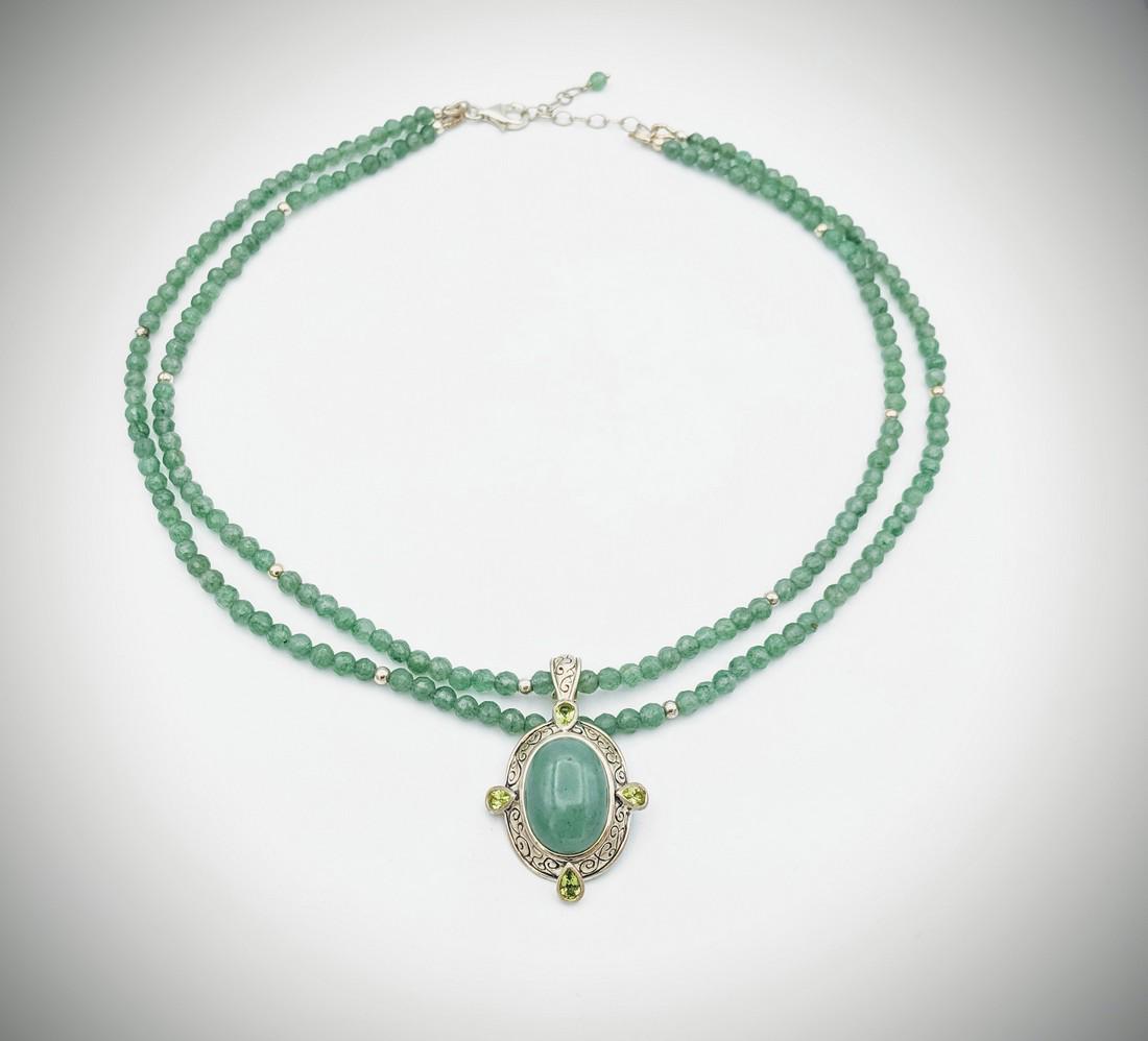 Double Stranded Jade Beaded Necklace w Peridot & Jade (1 of 3)