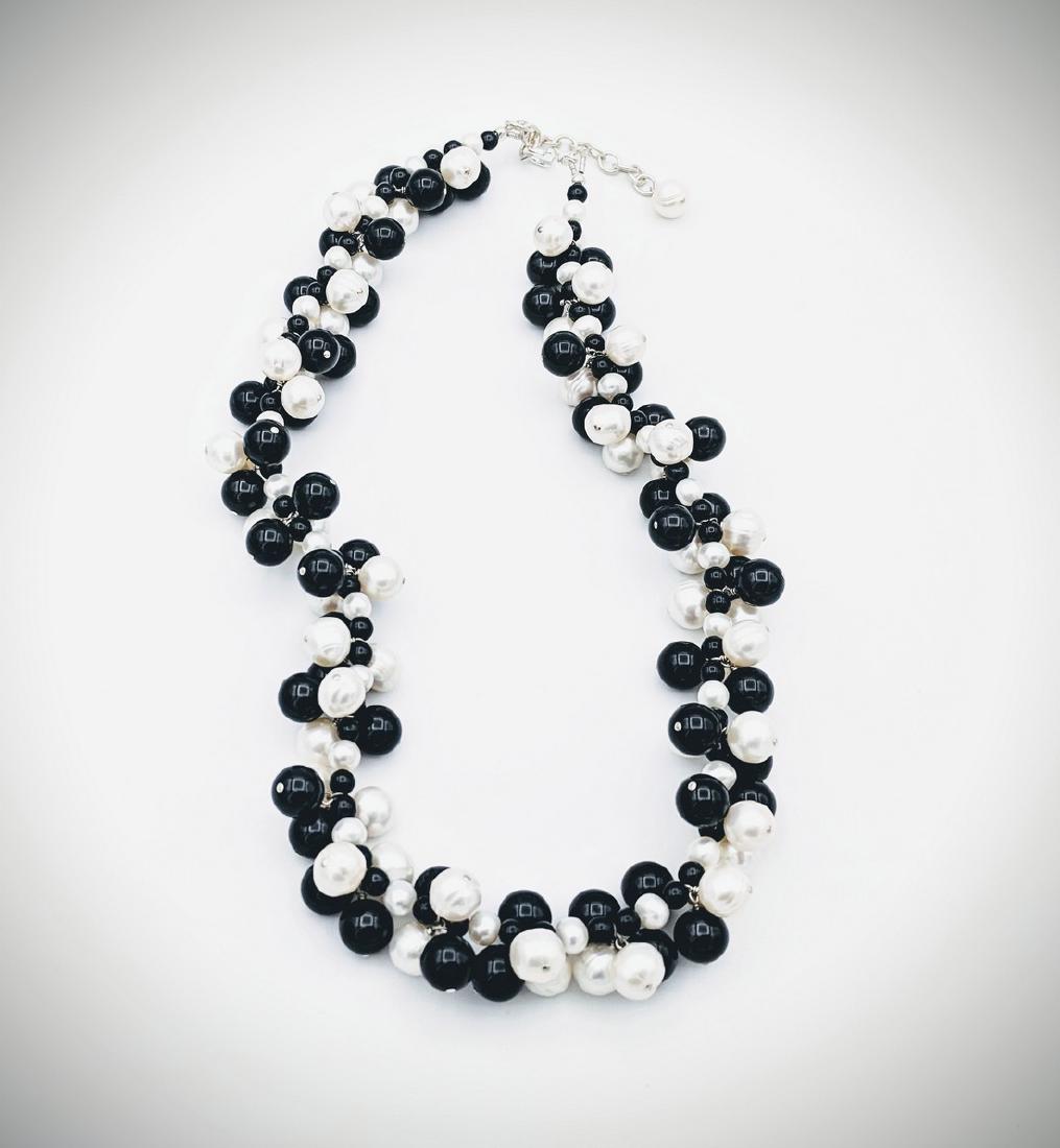 Sterling Silver Clustered Pearl & Black Onyx Beaded (1 of 3)