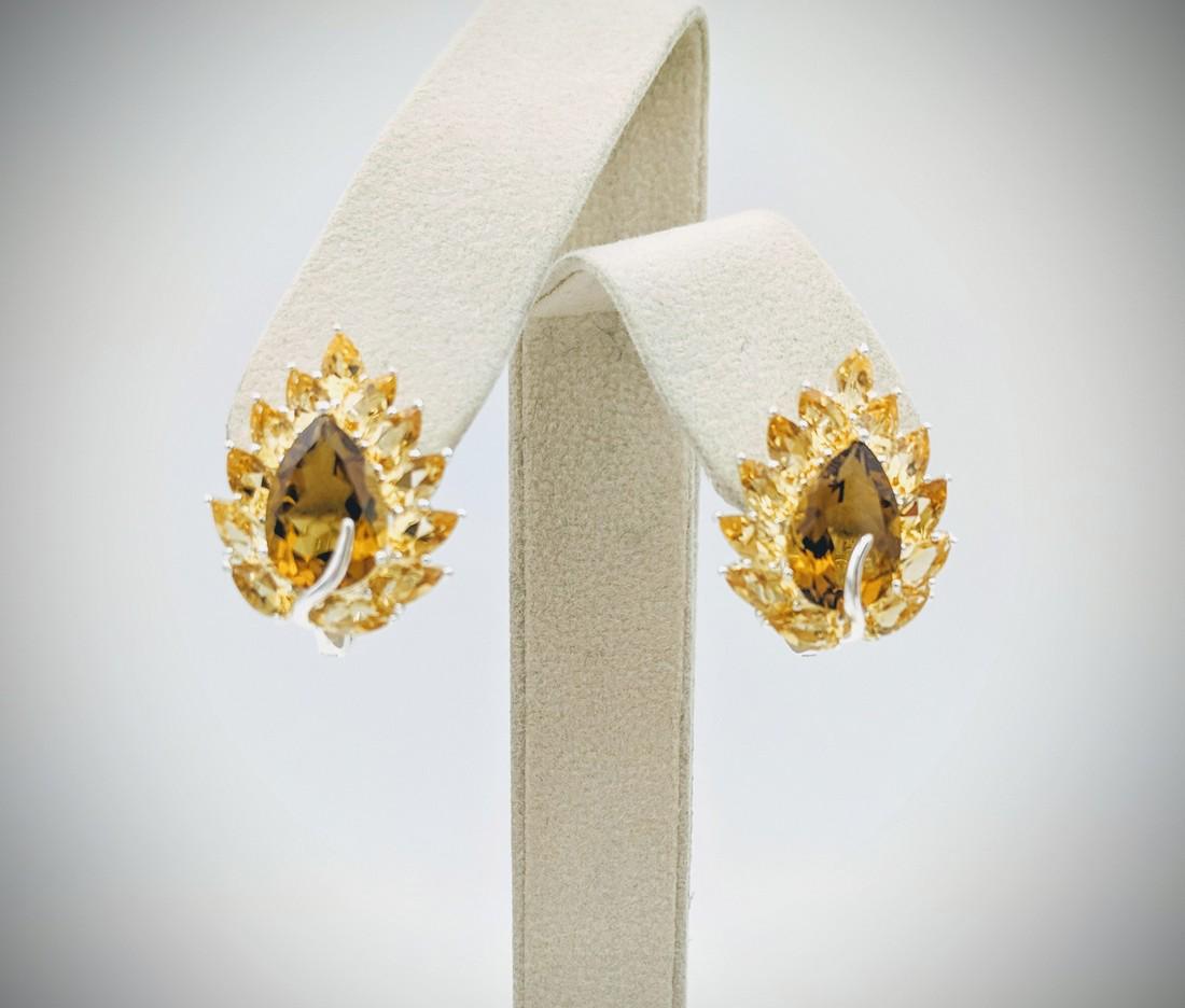 Sterling Silver Leaf Shaped Citrine Earrings w Latch (1 of 3)