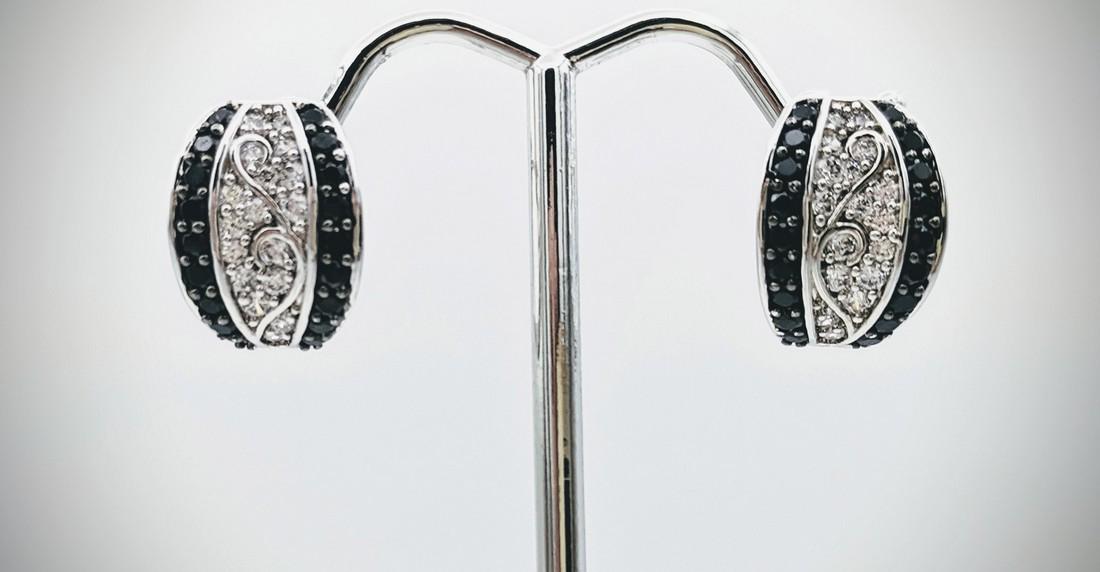 Sterling Silver Melanite & Cubic Zirconia Earrings (1 of 3)
