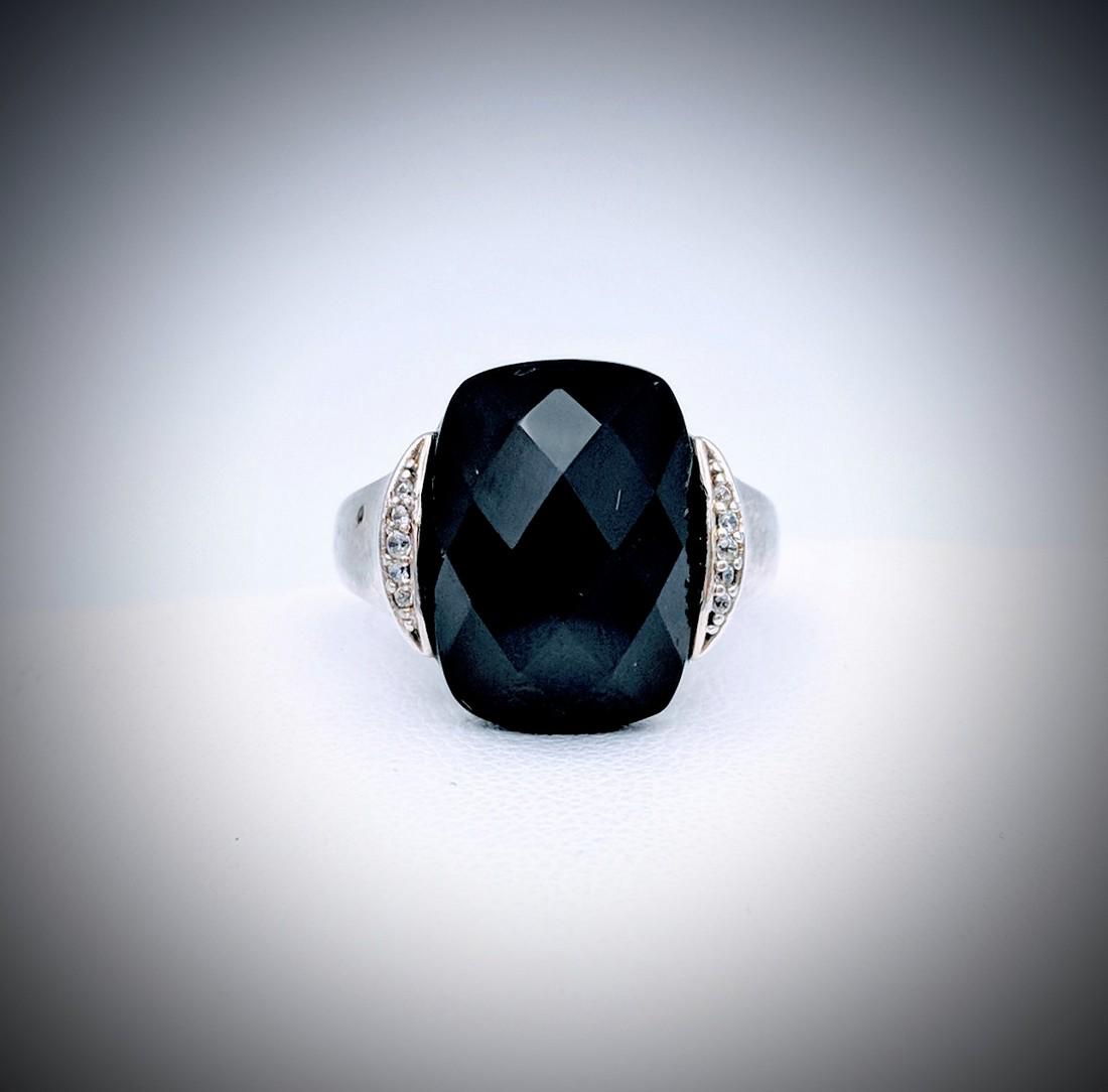 Sterling Silver Sz 7 Black Onyx and CZ Ring (1 of 3)