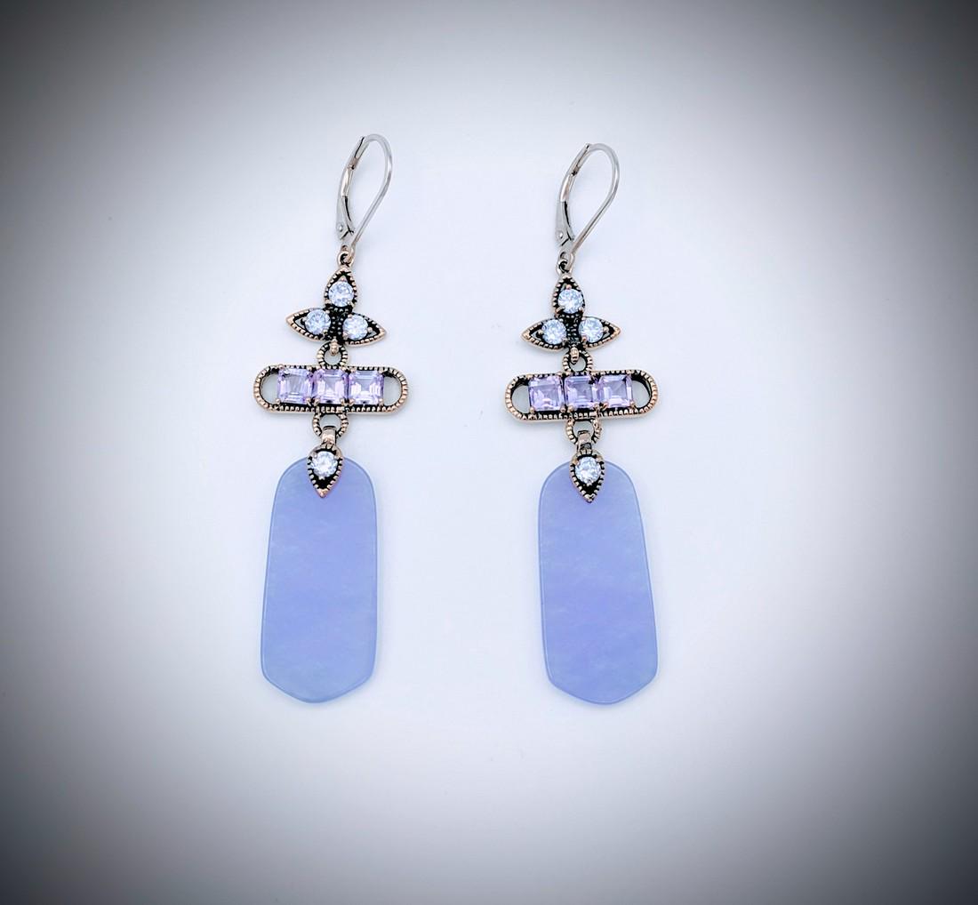 Sterling Silver Violet Jade Earrings w Amethyst and CZs (1 of 3)