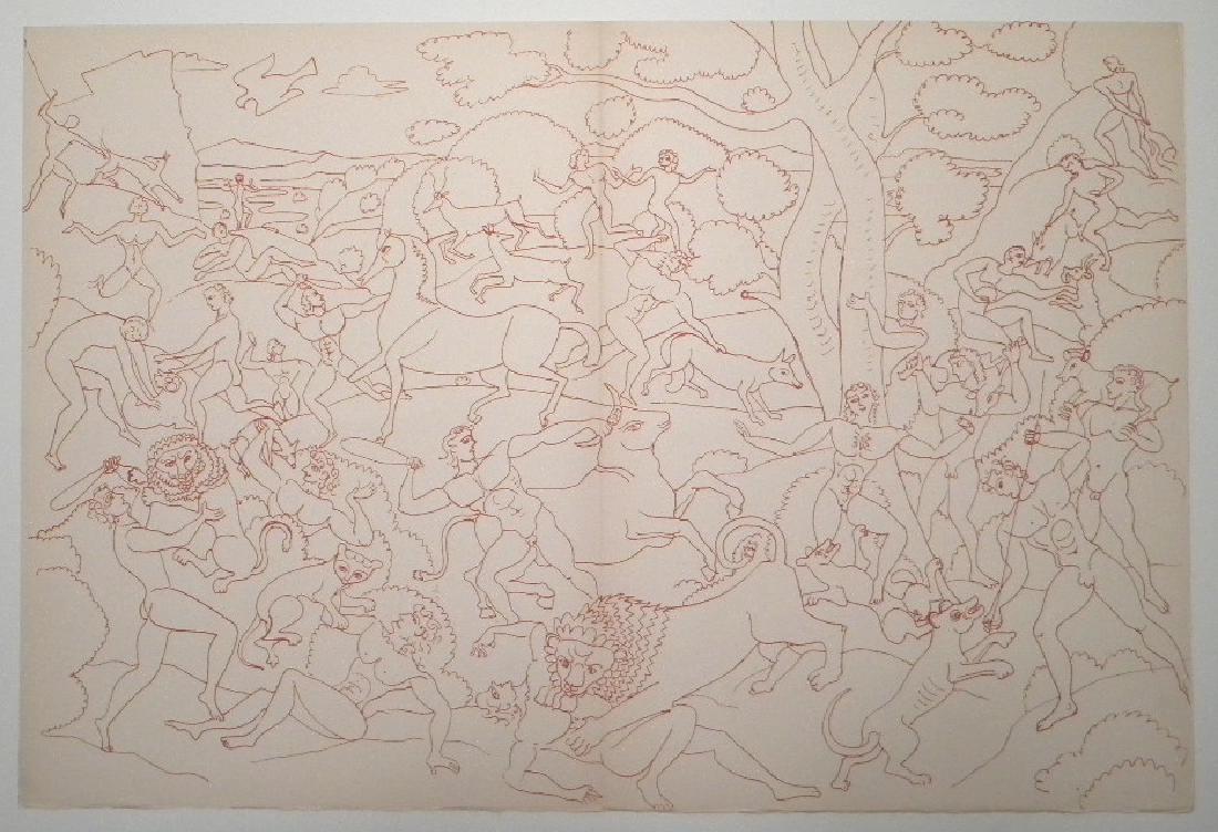 Andre Derain large lithograph, 1947: Medium: lithograph (after the tapisserie). Printed in Paris in 1947 by Mourlot Frères in an edition of 270 for the very rare "Derain Dessins" portfolio, published by Georges Duval. The total sheet me
