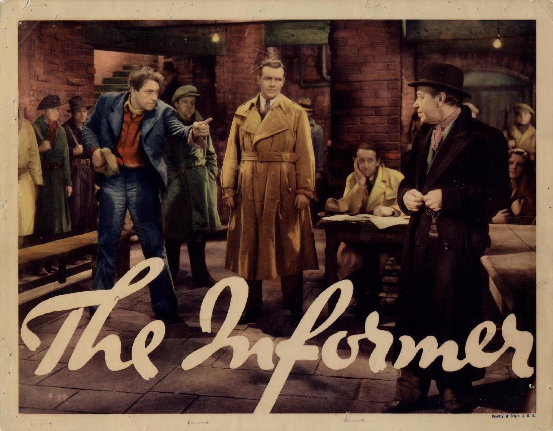 THE INFORMER '35 CLASSIC JOHN FORD LOBBY CARD: Vintage original 11 x14? (28 x 35 cm.) lobby card, USA. Victor McLaglen, Heather Angel, Preston Foster, Margot Grahame, Wallace Ford, Una O’Connor, dir: John Ford; RKO.; Victor McLaglen plays povert