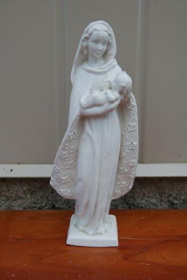 Antique Porcelain Figurine Statue of Mary + + chalice: Antique Porcelain Figurine Statue of Mary chalice co. (#700) W. GERMANY This is a very nice antique porcelain (parian) statue of Mary as shown (Made in West Germany) + It stands 9 1/2" tall Beautiful 