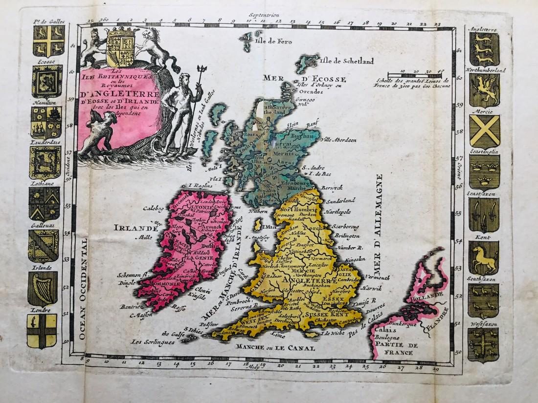 British islands.: Title/Content of Map: British islands. Date: 1717 Cartographer: Feuille Size: 7.6x10.6” Provenance: Amsterdam Additional Info: Hand colored. Some damage on northern Scotland. Reserve: $95.00 Shippin