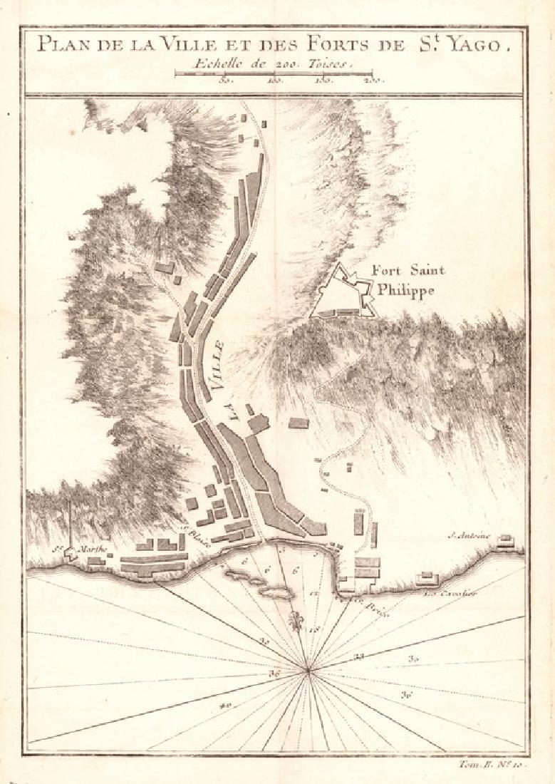 Plan De La Ville Et Des Forts De St. Yago.: Title: Plan De La Ville Et Des Forts De St. Yago. Publication Date: 1747 Cartographer: BELLIN, JACQUES NICOLAS, ELDER (1703-1772) Publisher: DIDOT Size: 8.25Height - 5.75Width Village and fort of the 