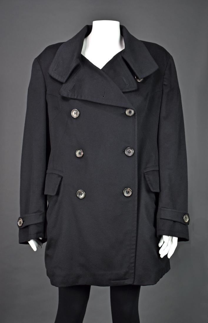 JIL SANDER 100% Cashmere Black Pea Coat: This very fine, 100% cashmere peacoat-style jacket from Jil Sander feels like heaven! It appears to be double-breasted, but lefthand buttons are just decorative. The collar can be worn open, closed, o