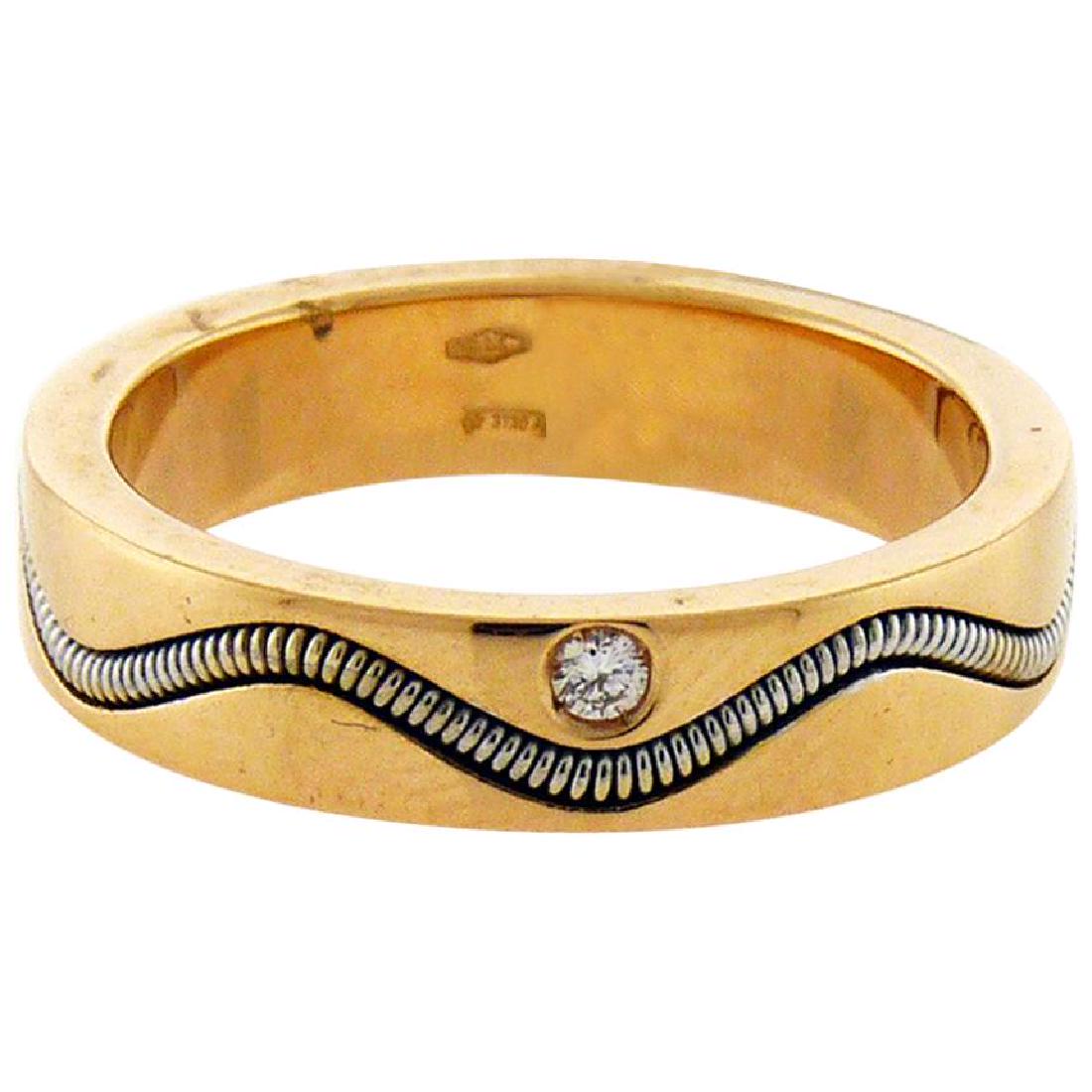 Crivelli 18 Karat Gold One Diamond Ring: Crivelli 18K gold diamond ring with a cool spiral design, accented with one diamonds. Retail price: $2,00 Diamonds: 0.02 carat Available in sizes: 6, 6.25, 6.5, 9 also in white gold size 6.5. Weight: