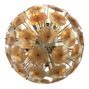 Vistosi Glass Sputnik Chand.: Condition; Excellent; Dimensions; Diameter: 37.4" / 95cm Manufactured By: Vistosi; No. of Items; 1; Description; Large Spectacular Modernist Vistosi Disc Sputnik Chandelier. 95 round Murano