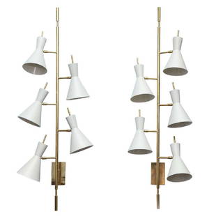 Pair of 5-Light Wall Sconces: Condition; Excellent; Dimensions; Height: 45" / 114.3cm Depth: 11" / 27.94cm Width: 15" / 38.1cm; No. of Items; 0; Description; Pair of Impressive and large scale wall lights. Each with 5 off white