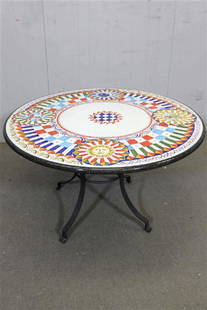 Enameled Lava Stone Table: Condition; New; Dimensions; Height: 29" / 73.66cm Diameter: 48" / 121.92cm; No. of Items; 1; Description; Enameled Lava Stone from the Mount Etna Volcano Table with Sicily motif . Please note that