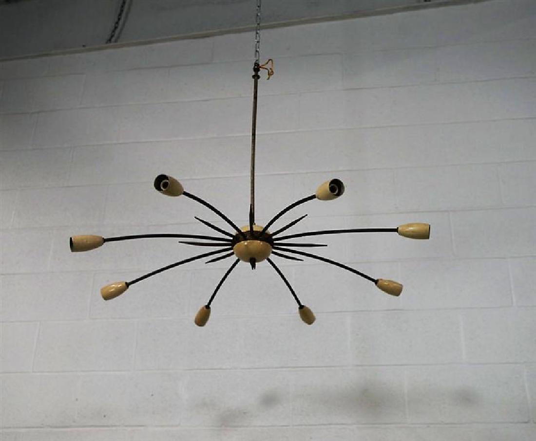1950's Sunburst Chandelier: Condition; Good vintage condition consistent with age and use; Dimensions; Height: 27" / 68.58cm Diameter: 34" / 86.36cm; No. of Items; 1; Description; Vintage original Italian Arredoluce style, patin