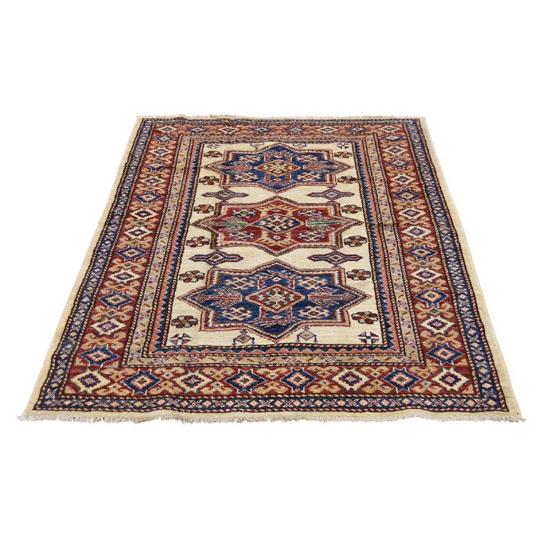 Hand-Knotted Pure Wool Ivory Super Kazak Oriental Rug (1 of 6)