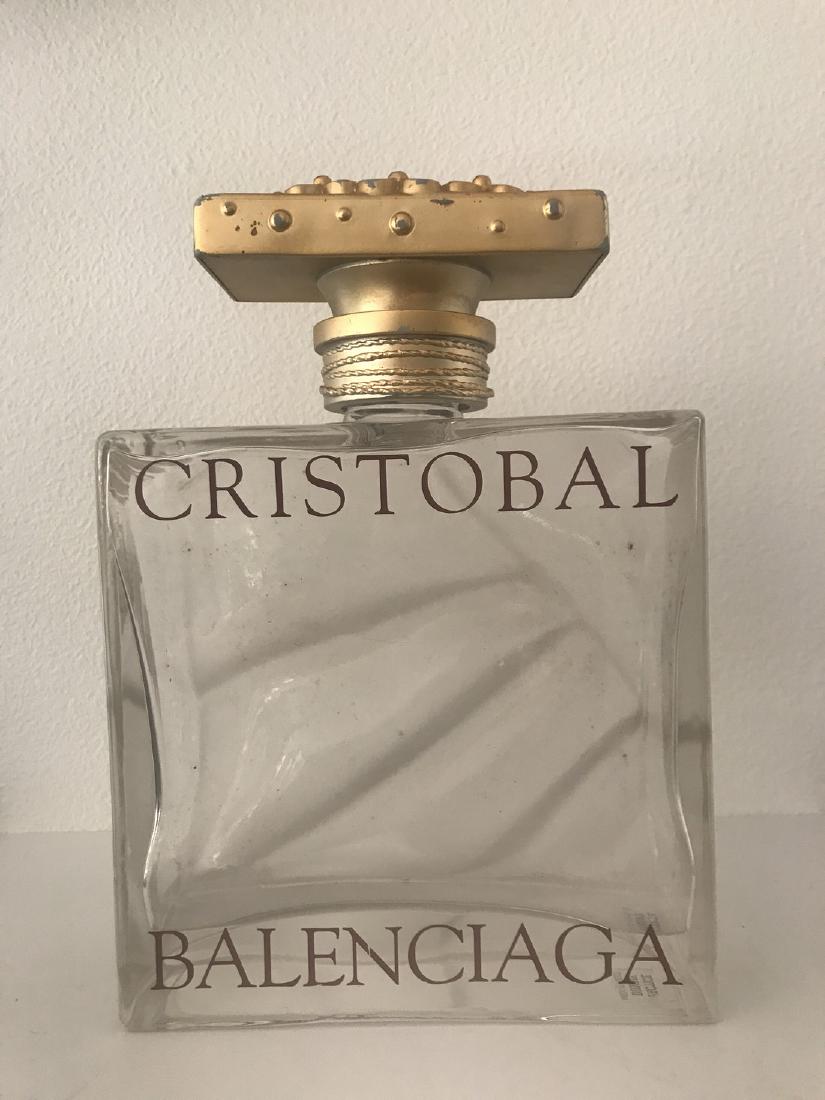 Factice perfume bottle: Title: Factice perfume bottle Maker: Christobal Balenciaga Origin: France Date/Period: eighties Materials: glass, plastic Size: 11 inch Rare giant empty CRISTOBAL BALENCIAGA factice dummy perfume bott