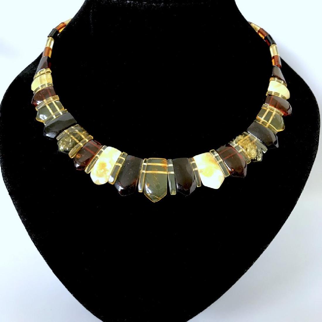 Elegant cut Baltic amber necklace flat collar (1 of 9)