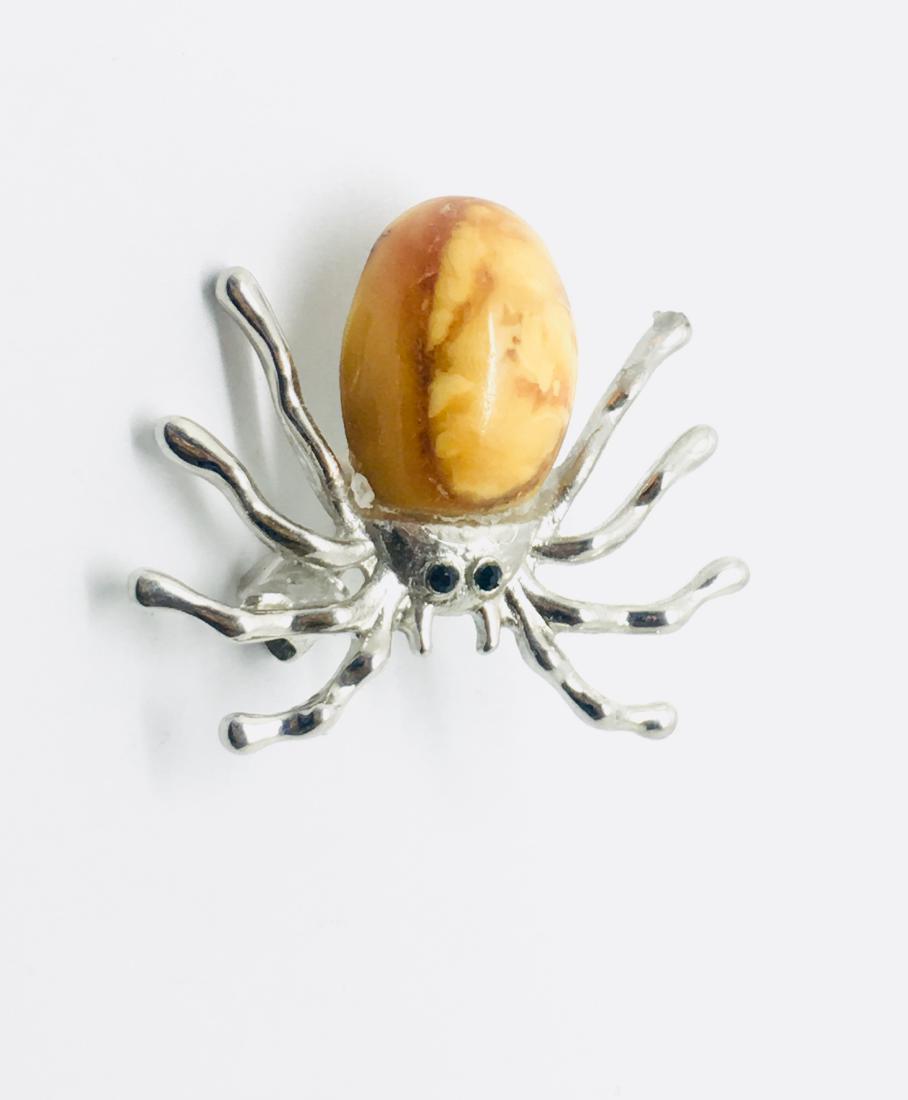 Unique Hand made Spider Brooch from Amber and Silver (1 of 8)