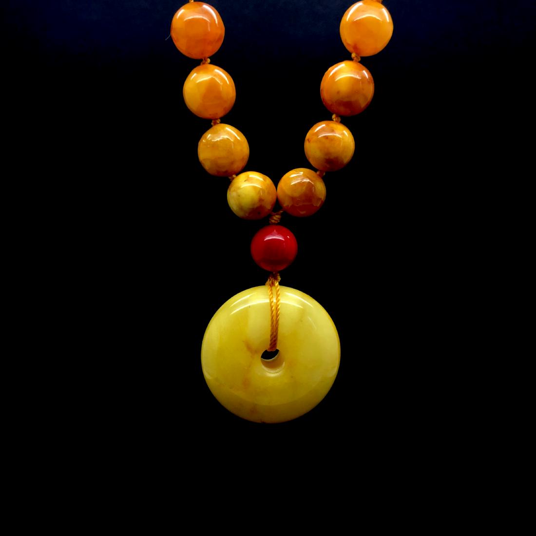 Vintage Baltic amber donut necklace with red coral (1 of 8)