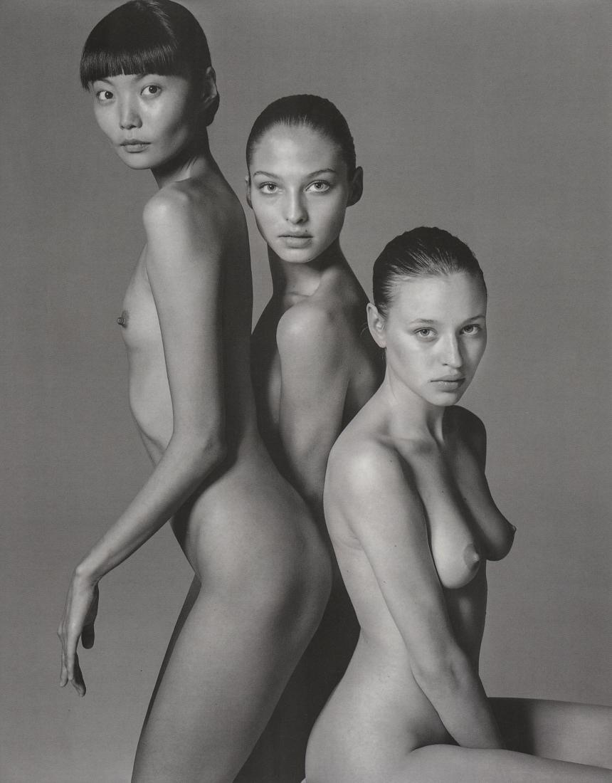 RICHARD AVEDON - Kristina, Irina and Tatiana Z., 1997: Artist: Richard Avedon Title: Kristina, Irina and Tatiana Z., 1997 Medium: Photo Litho, 1999, Italy Dimensions: 7.6x9.75" Heat Wax Mounted on 11x14" Conservation Board Richard Avedon was an American f